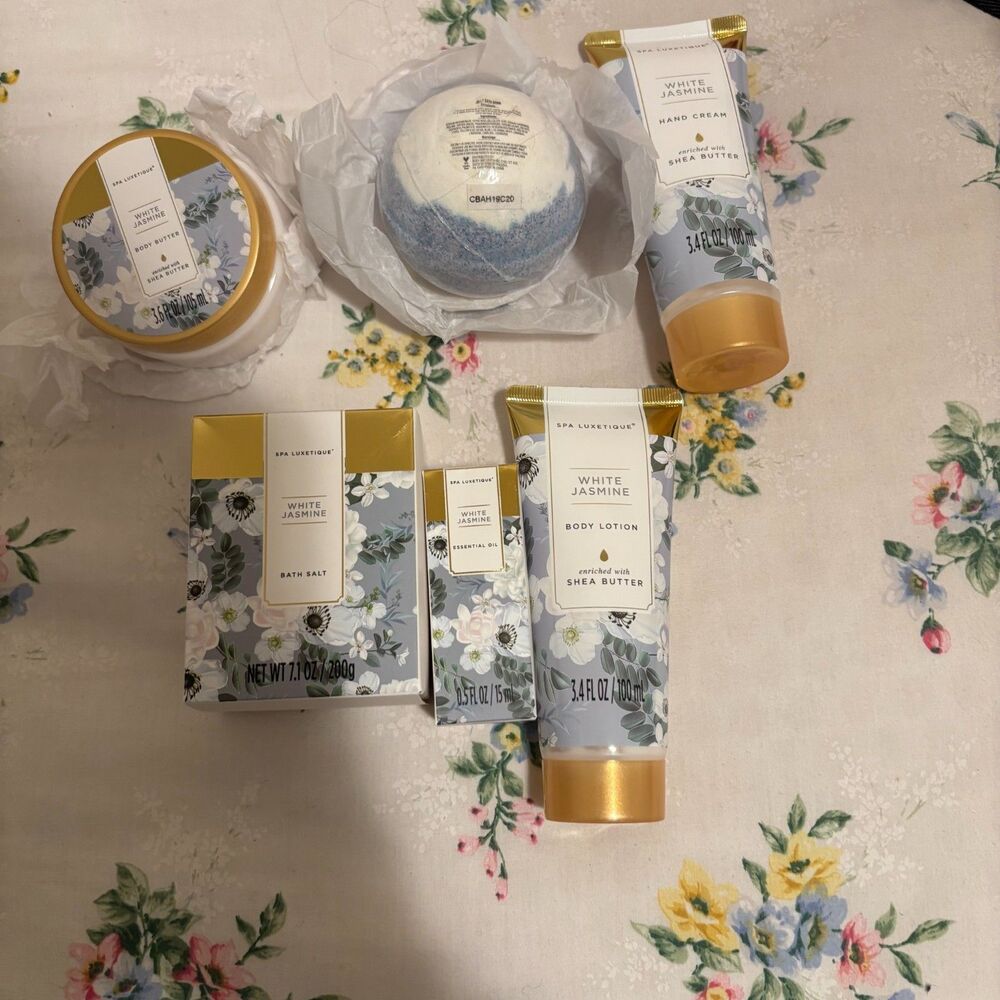 Spa Luxetique White Jasmine Bath Body Spa Gift Set 6 Pieces New & Sealed